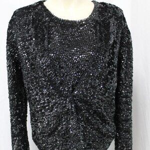 Vintage Maxou Black 100% Silk Sequin shirt jacket combo evening wear nightlife M